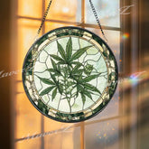 Marijuana Leaf Stained Glass Suncatcher Cannabis Plant Window Hanging Stoner Home Decor Unique Gift for Weed Lover