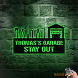 Master of The Garage Monogram Metal Sign Personalized Family Name Led Metal Sign Outdoor Door Decor Address Wall Art