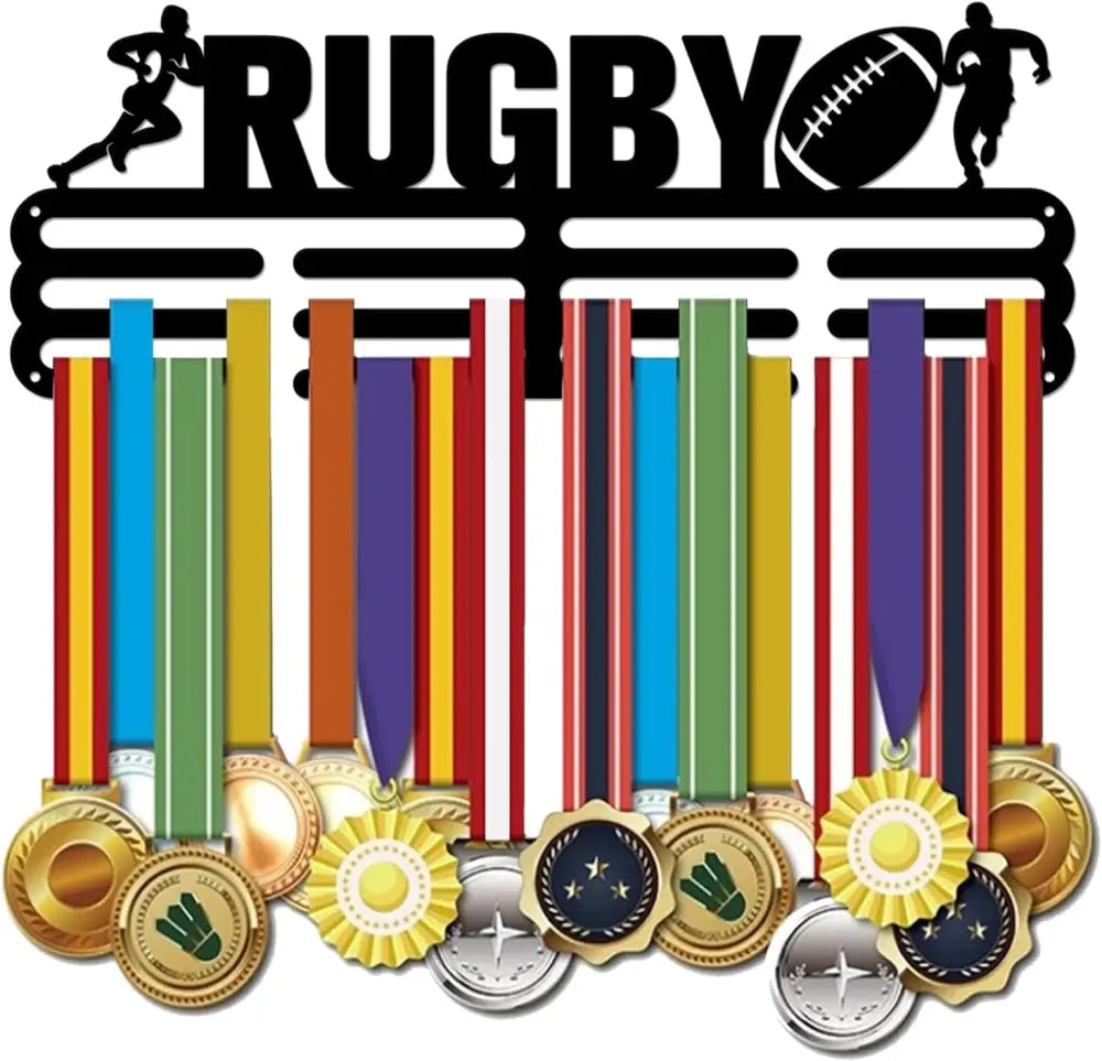 Medal Holder Rugby Pattern Medals Display Black Iron Wall Mounted Hooks for Competition Medal Holder Display Wall