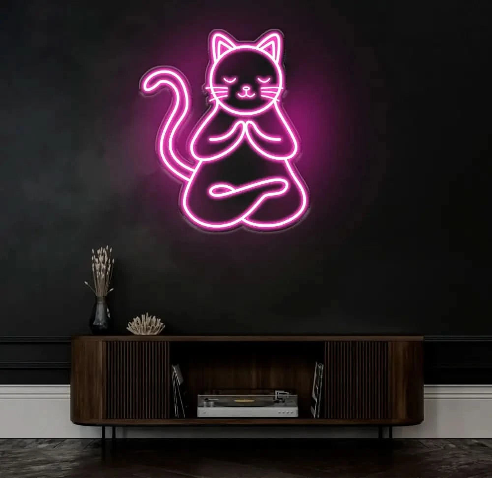 Meditating Cat Neon Sign Custom Zen LED Wall Light Yoga Cat Decor for Meditation Space Peaceful Cat Neon Art for Home