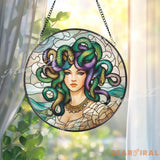 Medusa Stained Glass Suncatcher Mythical Goddess Window Panel Greek Mythology Decor Feminine Serpent Hair Art Gift