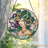 Medusa Stained Glass Suncatcher Mythical Greek Goddess Window Hanging Decor Fantasy Art Panel for Mystical and Bold