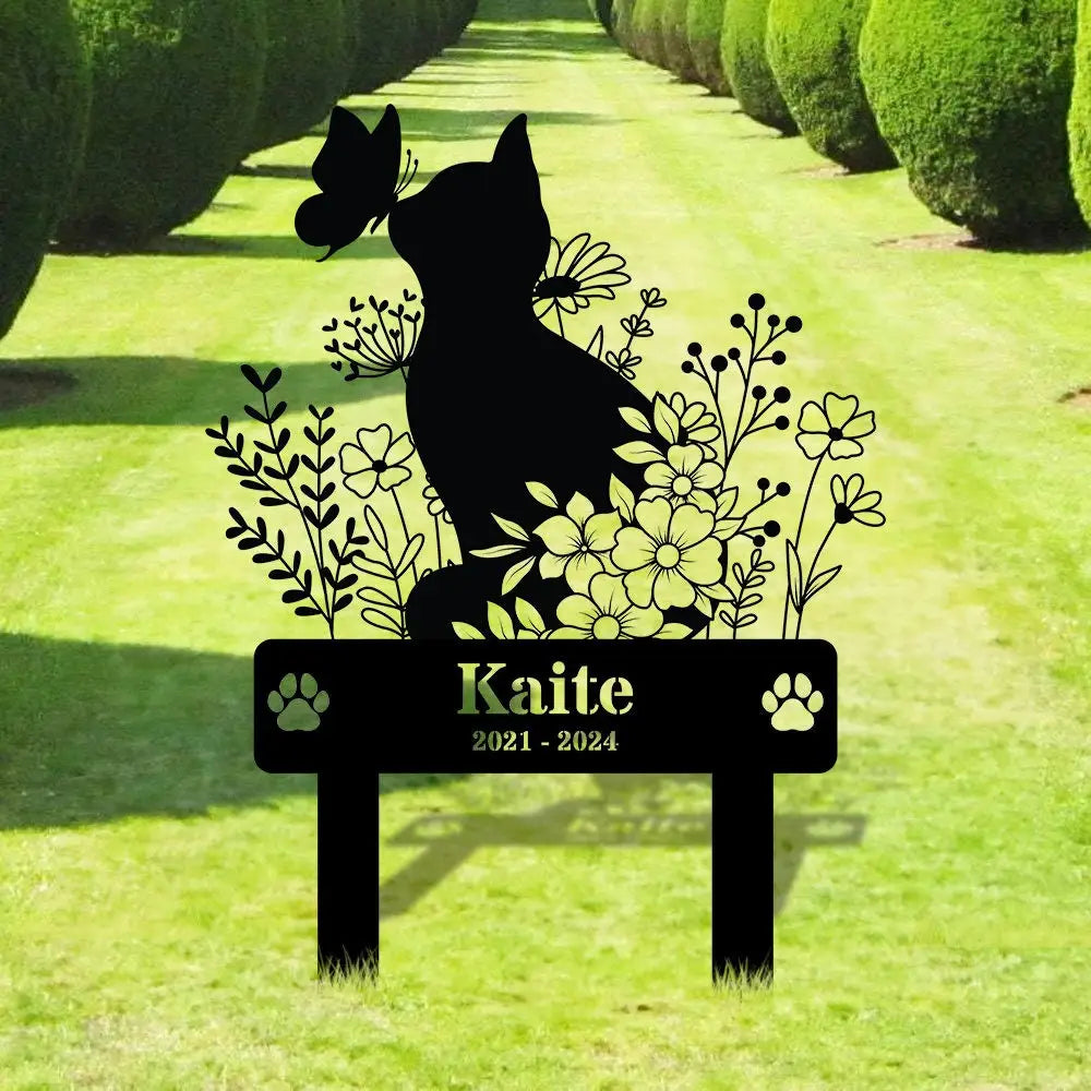 Memorial Cat Metal Sign - Personalized Remembrance Stake - Garden Cat Memorial - Cat Buffterfly Grave Marker - Memorial