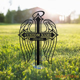 Memorial Cross Stake Personalized - Metal Cross with Angel Wings for Outdoor - Memorial Cross Stake - Metal Grave Stake