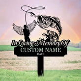 Memorial Fishing Remembering Stake Personalized Metal Garden Marker Memorial Metal Sign Sympathy Gift Grave Marker