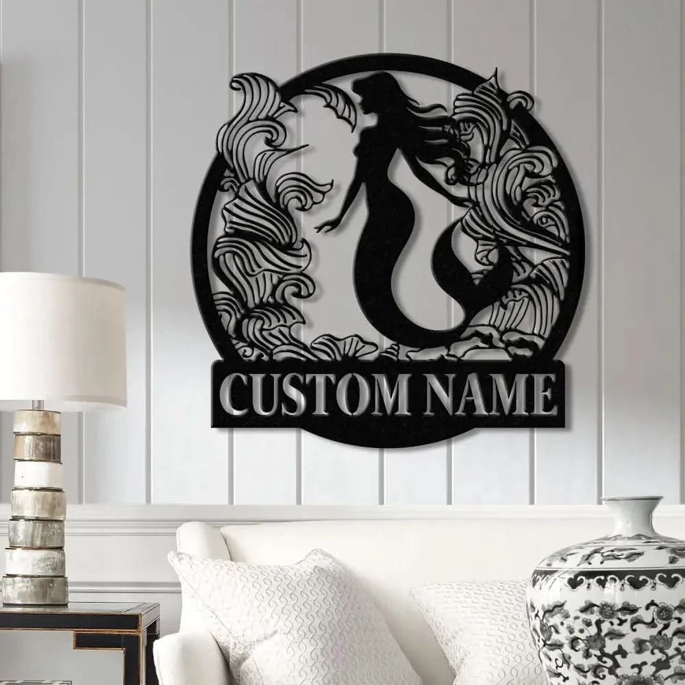 Mermaid Metal Sign with LED Lights Personalized Mermaid Wall Art Custom Metal Mermaid Wall Hanging for Home or Beach