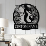 Mermaid Metal Sign with LED Lights Personalized Mermaid Wall Art Custom Metal Mermaid Wall Hanging for Home or Beach