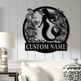 Mermaid Metal Sign with LED Lights Personalized Mermaid Wall Art Custom Metal Mermaid Wall Hanging for Home or Beach