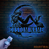 Mermaid On The Moon Metal Sign with LED Lights Custom Mermaid Metal Wall Decor Personalized Mermaid Metal Wall Hanging