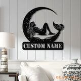 Mermaid On The Moon Metal Sign with LED Lights Custom Mermaid Metal Wall Decor Personalized Mermaid Metal Wall Hanging