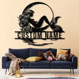 Mermaid On The Moon Metal Sign with LED Lights Custom Mermaid Metal Wall Decor Personalized Mermaid Metal Wall Hanging