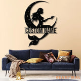 Mermaid On The Moon Metal Sign with LED Lights Custom Mermaid Metal Wall Decor Personalized Mermaid Metal Wall Hanging
