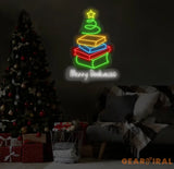 Merry Bookmas Neon Sign - Books Christmas Tree LED Light Merry Christmas Neon Sign Festive Wall Art Book Lover Holiday