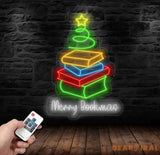 Merry Bookmas Neon Sign - Books Christmas Tree LED Light Merry Christmas Neon Sign Festive Wall Art Book Lover Holiday