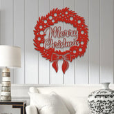 Merry Christmas Wreath Metal Sign Holiday Decor Merry Christmas Sign Christmas Wall Art Christmas Family Gift Winter
