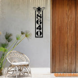 Metal Bee Address Sign Vertical House Numbers Plaque with Detailed Bee Mailbox Post Home Marker Business Wall Decor
