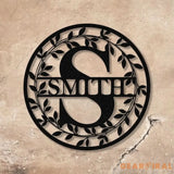 Metal Circle Letter Monogram with Vines Wall Monogram Sign Metal Wall Art LED Light - Gearviral