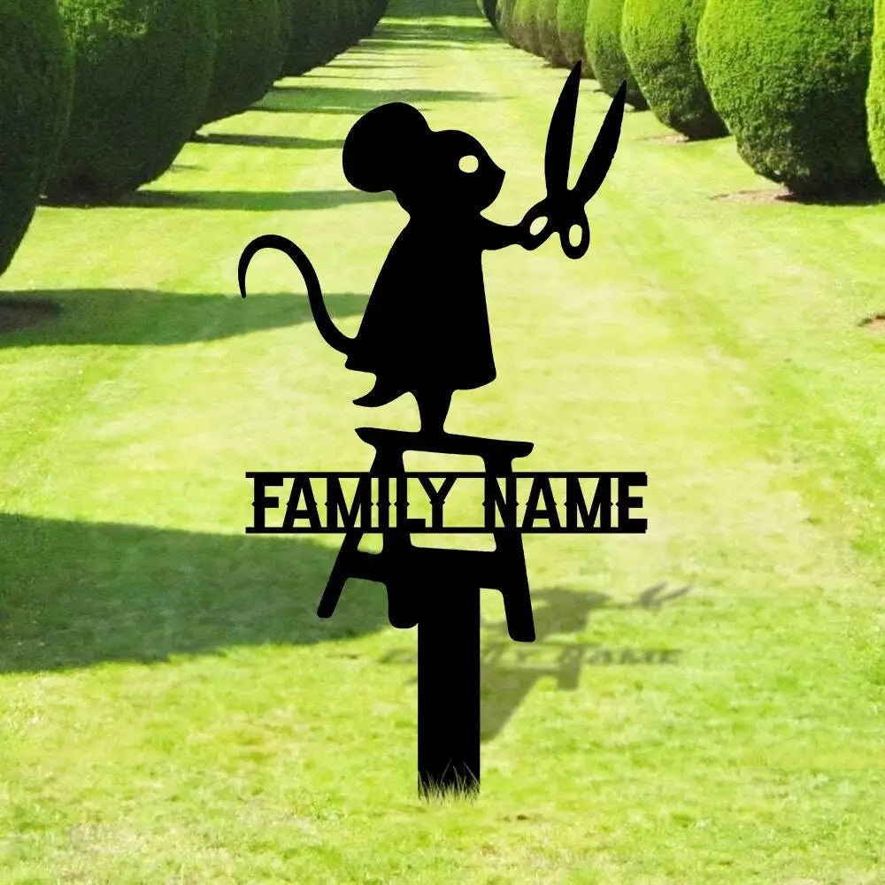 Metal Garden Stake Silhouette Mouse With Scissors Design - Perfect Housewarming Gift for Pet Lovers - Family Gift