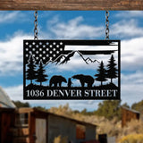 Metal Moutain Bear Address Sign Custom US Flag Address Sign Metal Bear Sign Address Numbers Address Door Hanger