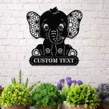 Metal Sign Baby Elephant Name Sign Elephant Name LED Lights Elephant Sign Outdoor Door Elephant Elephant Room Name