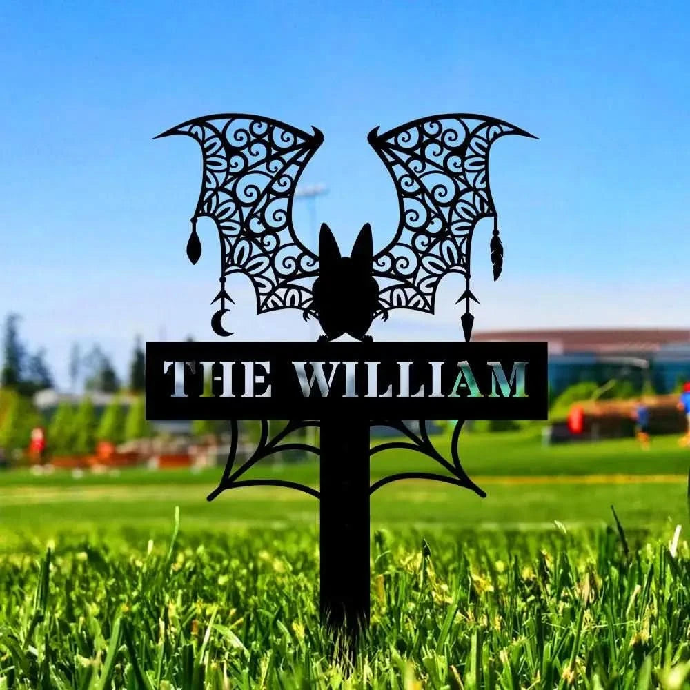 Metal Sign Bat Halloween Name Sign Personalized Name LED Lights Halloween Sign Outdoor Door Monogram Halloween Metal