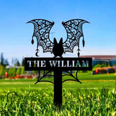 Metal Sign Bat Halloween Name Sign Personalized Name LED Lights Halloween Sign Outdoor Door Monogram Halloween Metal