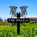 Metal Sign Bat Halloween Name Sign Personalized Name LED Lights Halloween Sign Outdoor Door Monogram Halloween Metal