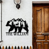 Metal Sign Christmas Bear Family Name Sign Personalized Split Letter Last Name Bear Sign Outdoor Door Bear Monogram
