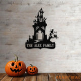Metal Sign Hallloween House Halloween Name Sign Personalized Name LED Lights Halloween Sign Outdoor Door Monogram