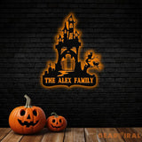 Metal Sign Hallloween House Halloween Name Sign Personalized Name LED Lights Halloween Sign Outdoor Door Monogram