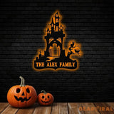 Metal Sign Hallloween House Halloween Name Sign Personalized Name LED Lights Halloween Sign Outdoor Door Monogram