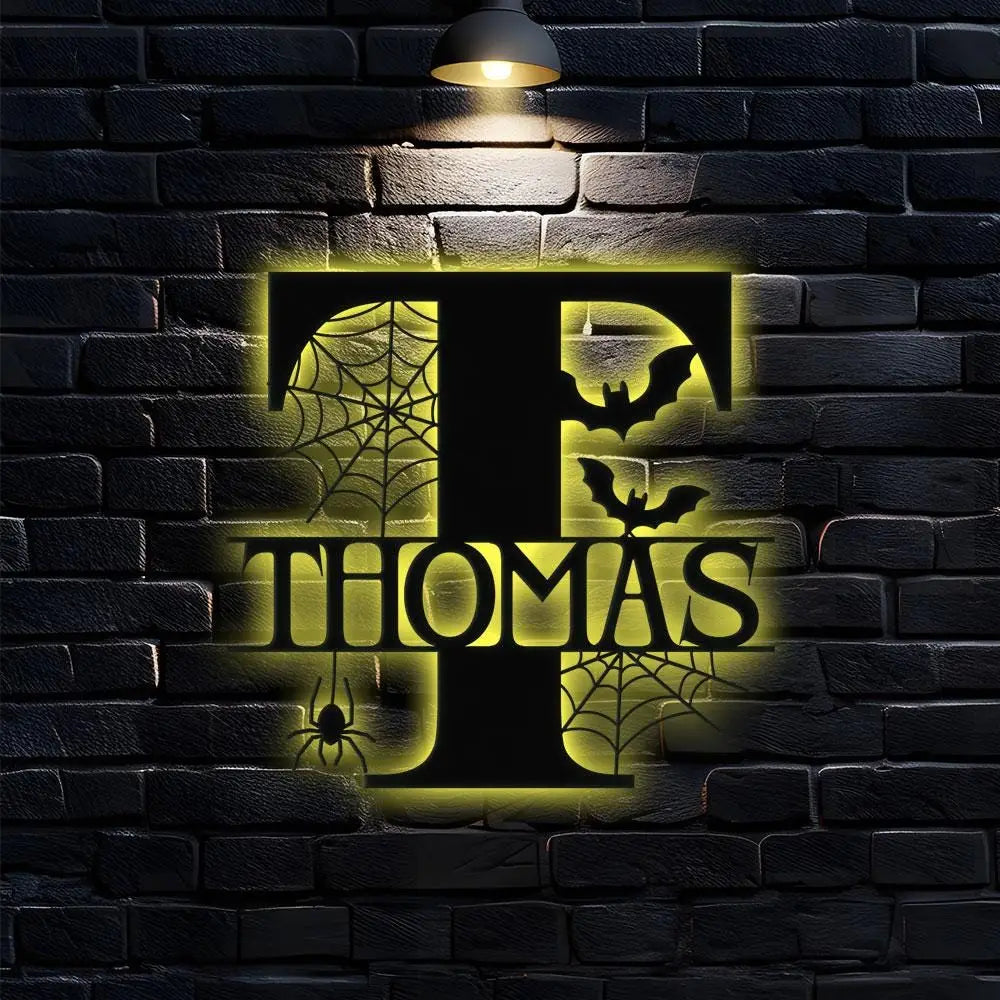 Metal Sign Halloween Decorative Name Sign Personalized Split Letter Last Name Halloween Sign Outdoor Door Hanger