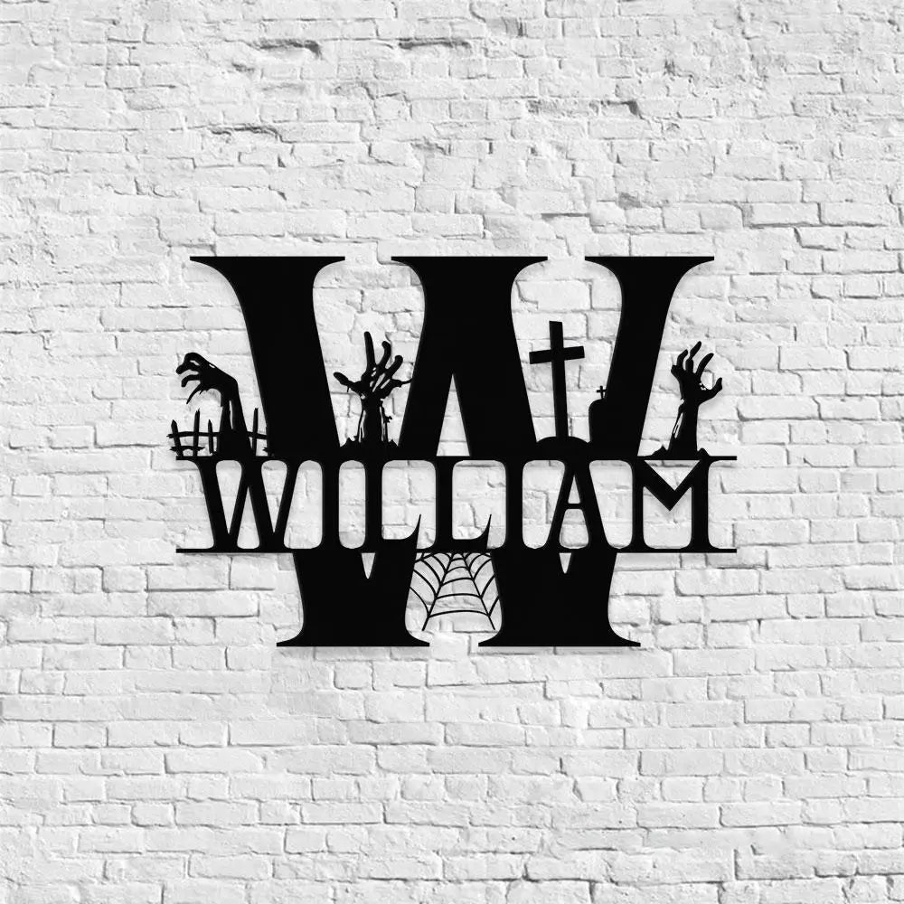 Metal Sign Halloween Vibe Decorative Name Sign Personalized Split Letter Last Name Halloween Sign Outdoor Door Monogram