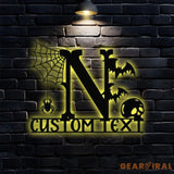 Metal Sign Monograms Halloween Name Sign Personalized Name LED Lights Halloween Sign Outdoor Door Monogram Halloween