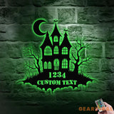 Metal Sign Scary House Halloween Name Sign Personalized Name LED Lights Halloween Sign Outdoor Door Monogram Halloween