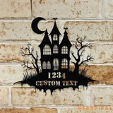 Metal Sign Scary House Halloween Name Sign Personalized Name LED Lights Halloween Sign Outdoor Door Monogram Halloween