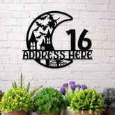 Metal Sign Scary Moon Halloween Name Sign Personalized Name LED Lights Halloween Sign Outdoor Door Monogram Halloween