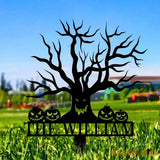 Metal Sign Scary Zombie Tree Halloween Name Metal Stake,Personalized Family Name Yard Sign Outdoor Door Garden Decor