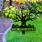 Metal Sign Scary Zombie Tree Halloween Name Metal Stake,Personalized Family Name Yard Sign Outdoor Door Garden Decor