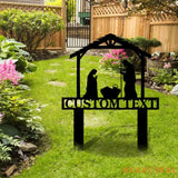 Metal Sign Silhouette Nativity Yard Stake Personalized Family Name Yard Sign Garden Decor Gift for Christian Jesus