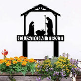 Metal Sign Silhouette Nativity Yard Stake Personalized Family Name Yard Sign Garden Decor Gift for Christian Jesus
