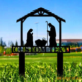 Metal Sign Silhouette Nativity Yard Stake Personalized Family Name Yard Sign Garden Decor Gift for Christian Jesus