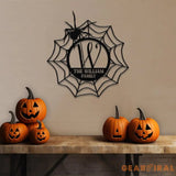 Metal Sign Spider Web Halloween Name Sign Personalized Name LED Lights Halloween Sign Outdoor Door Monogram Halloween