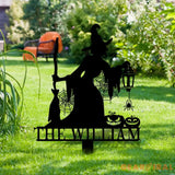 Metal Sign Witch Silhouette Halloween Custom Name Metal Stake,Personalized Family Yard Sign Outdoor Door Garden Decor