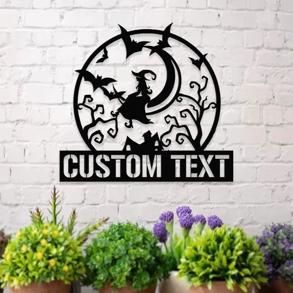 Metal Sign Witches Halloween Name Sign Personalized Name LED Lights Halloween Sign Outdoor Door Monogram Halloween
