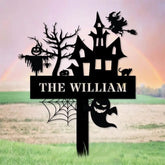 Metal Sign Witches House Halloween Name Sign Personalized Name LED Lights Halloween Sign Outdoor Door Monogram