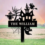 Metal Sign Witches House Halloween Name Sign Personalized Name LED Lights Halloween Sign Outdoor Door Monogram