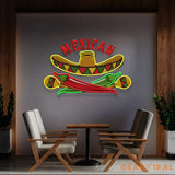 Mexican Restaurant Sombrero Hat Artwork Led Neon Sign Light
