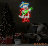 Mexican Santa Neon Sign - Merry Christmas LED Light Santa Claus with Sombrero Neon Sign Festive Christmas Wall Art