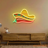 Mexican Sombrero Hat with Chili for Restaurant Artwork Led Neon Sign Light
